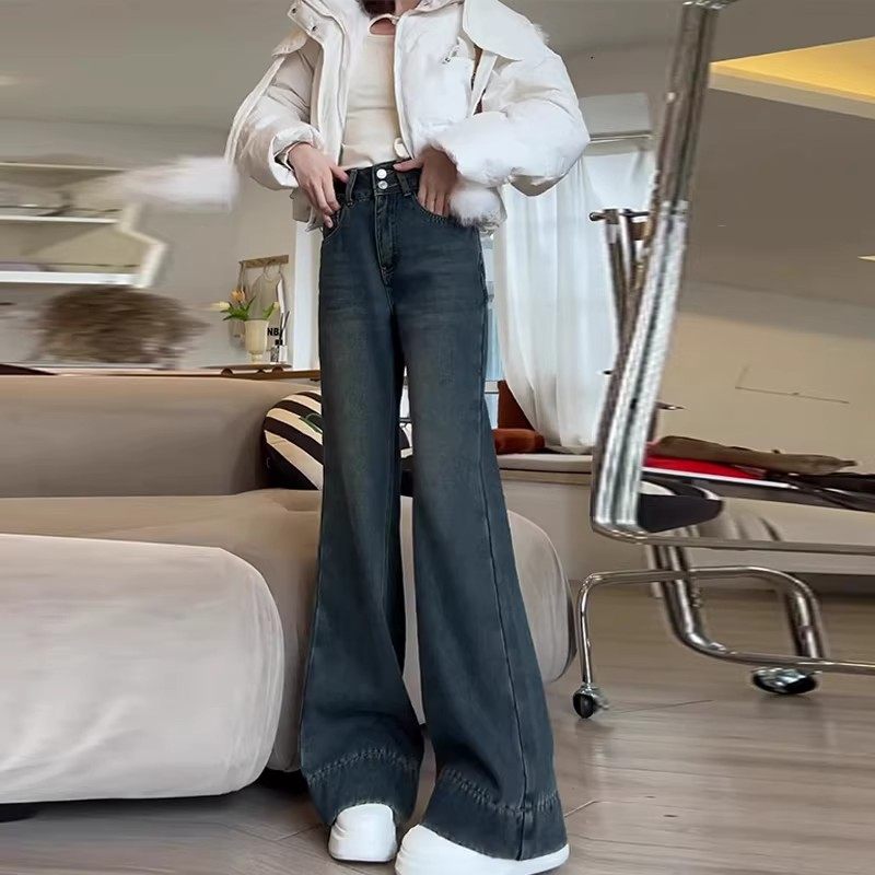 复古怀旧阔腿牛仔裤女2026年春季新款高腰窄版小个子直筒喇叭裤子,女装/女士精品,大码裤装,淘宝优惠券,粉丝福利购,淘宝优惠卷