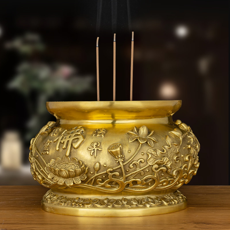 佛具用品家用供佛铜香炉仿古莲花檀香炉室内供奉菩萨烧香香薰炉
