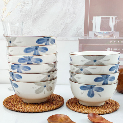 碗家用2025新款景德镇陶瓷釉下彩吃饭的碗10个装5英寸米饭碗6饭碗