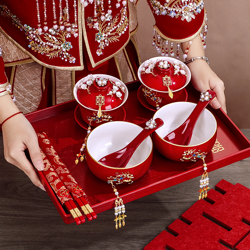 结婚改口敬茶杯套装陪嫁用品大全