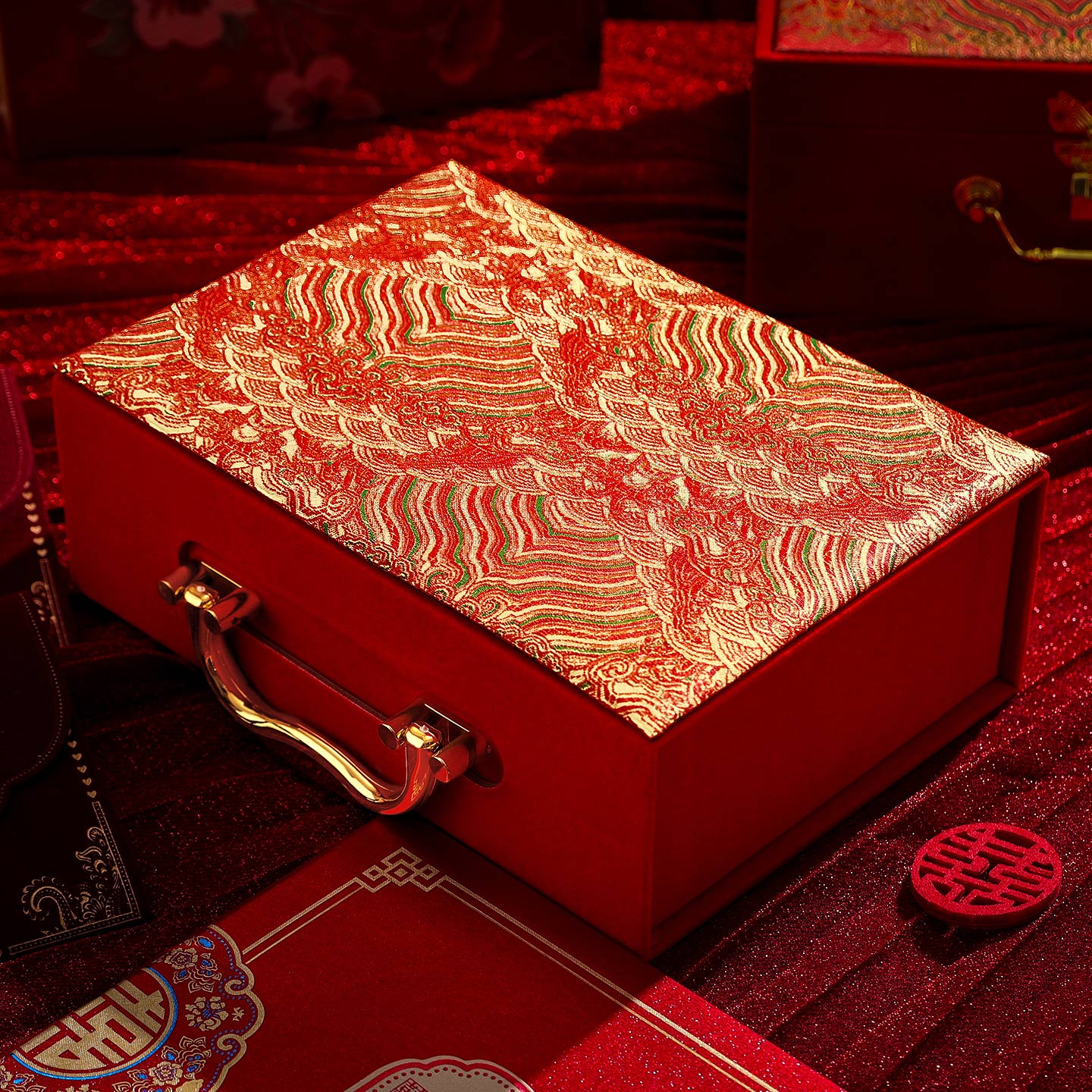 结婚收礼金箱订婚彩礼三金一体盒