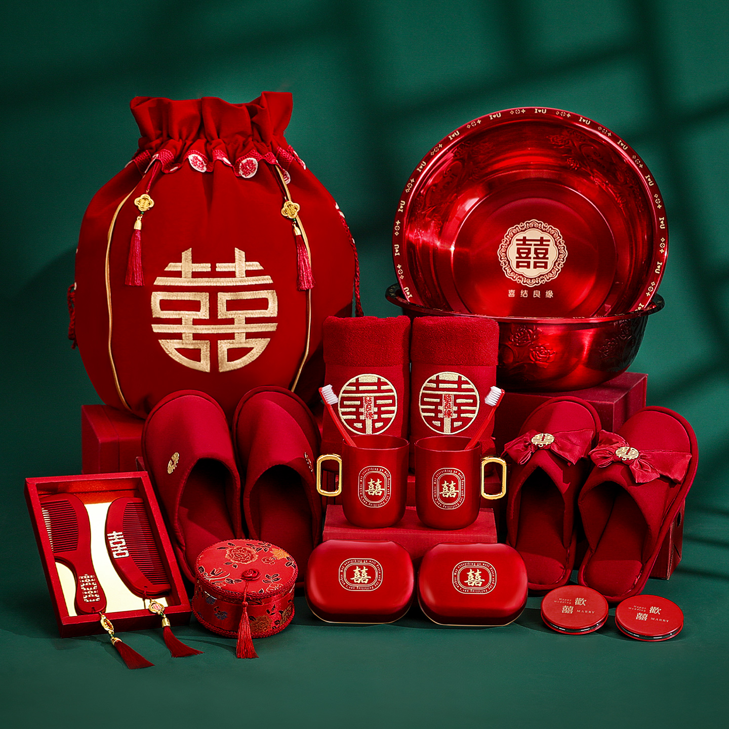 女方陪嫁套装结婚婚礼喜盆