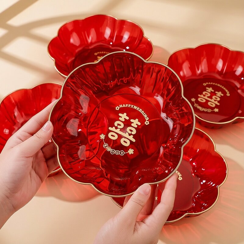 红色果盘结婚专用干果糖果盘婚礼家用客厅喜庆装饰喜宴酒席水果盘