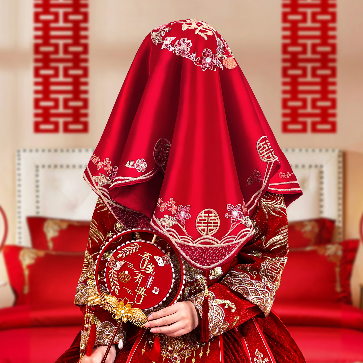 新娘红盖头结婚陪嫁秀禾服
