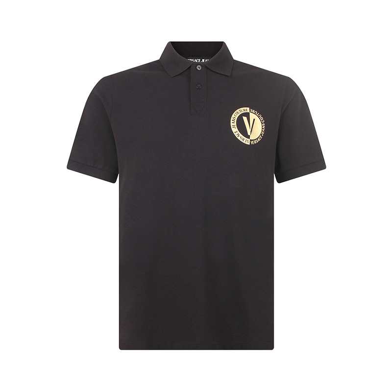 VERSACE JEANS范思哲短袖POLO衫男装棉金标徽标印花黑色74GAGT10