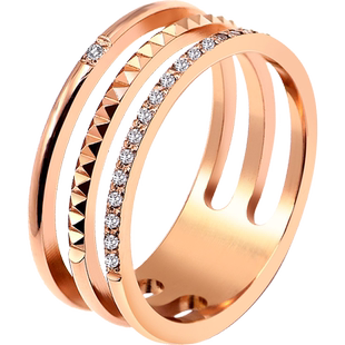 戒指叠戴女带钻时尚个性网红钛钢18k金蹦迪小众设计食指ins潮指环