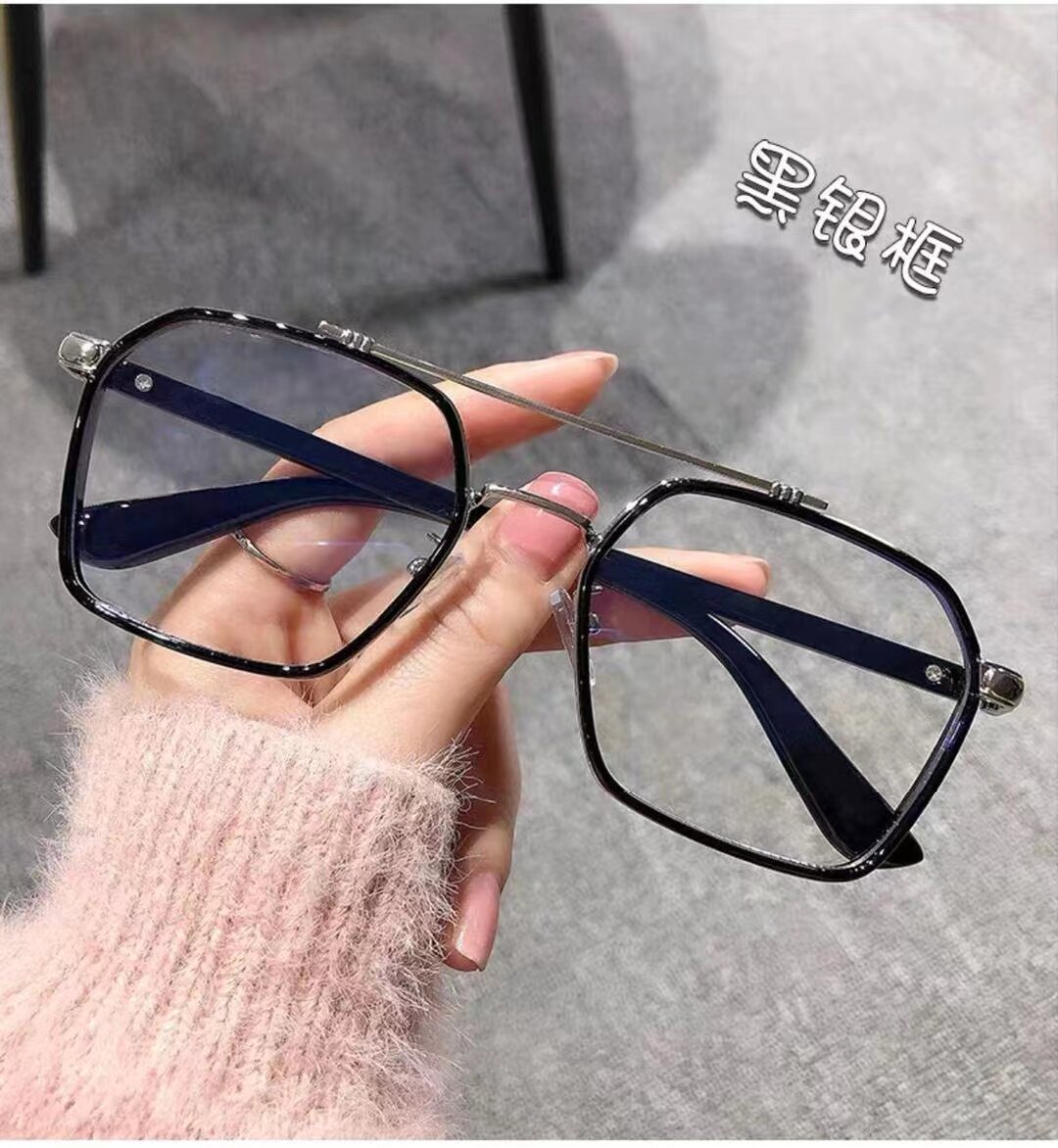 时尚复古双梁眼镜框男防蓝光平光镜伟霆同款近视成品眼镜变色眼镜