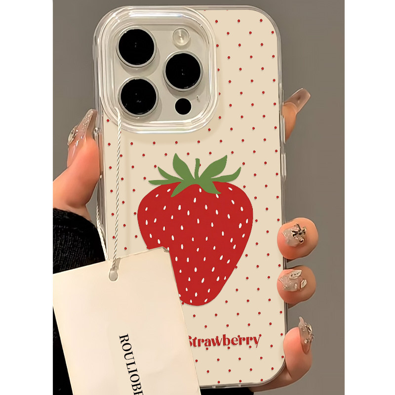 波点甜蜜草莓适用苹果18promax手机壳iPhone17PROvivo少女oppofindx9小米17红米Note15华为Pura90荣耀600大孔