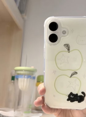 呆萌小猫青苹果适用苹果16手机壳新款iphone17promax大孔小米15荣耀400华为p70pro女红米k80reno14findx8s30