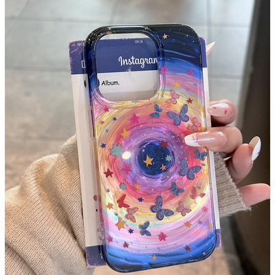 ins彩色旋涡星星蝴蝶适用苹果16promax手机壳iPhone15/14pro高颜值13oppo华为mate70荣耀200小米15vivo流光壳