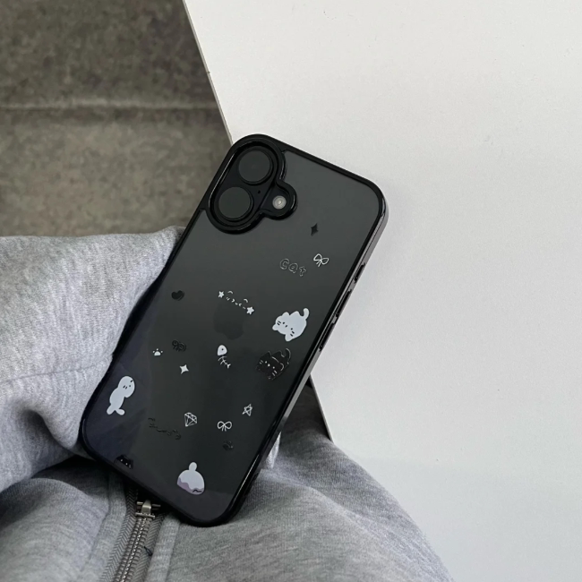 两只黑白小猫适用苹果17promax手机壳iPhone16promax简约可爱15pro硬壳黑边14promax透明亚克力12/11壳防摔13