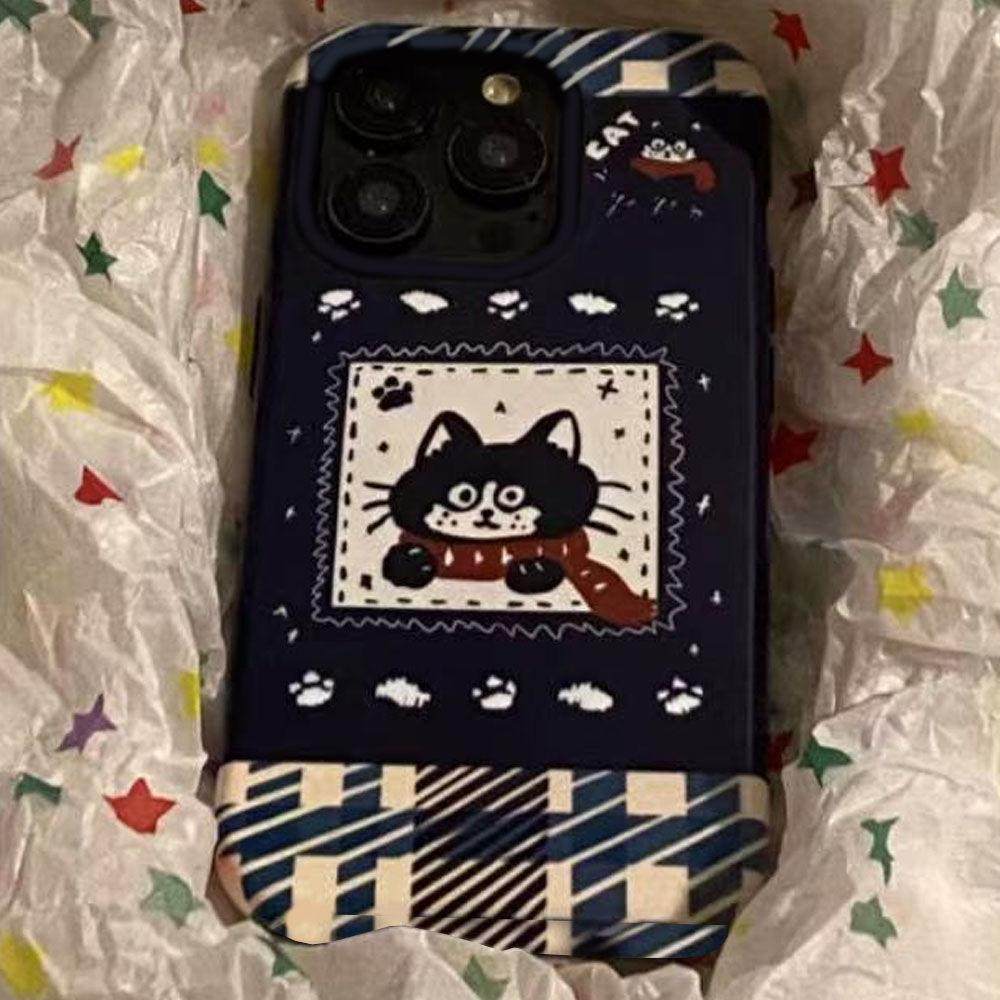 秋冬日可爱围巾哈基米适用苹果16promax新款iPhone15猫咪女13全包14复古12高级感小众软壳11磨砂plus手机壳xr