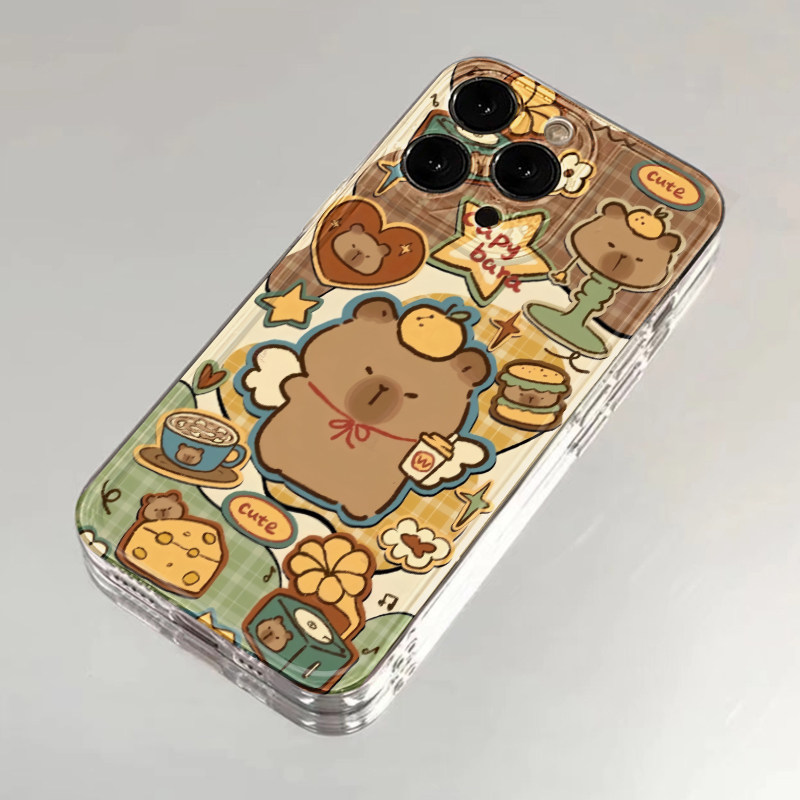 卡皮巴拉适用iphone15promax手机壳新款vivox90高级感13硅胶防摔12小众oppoK9星星7p卡通xr全包华为p60保护套