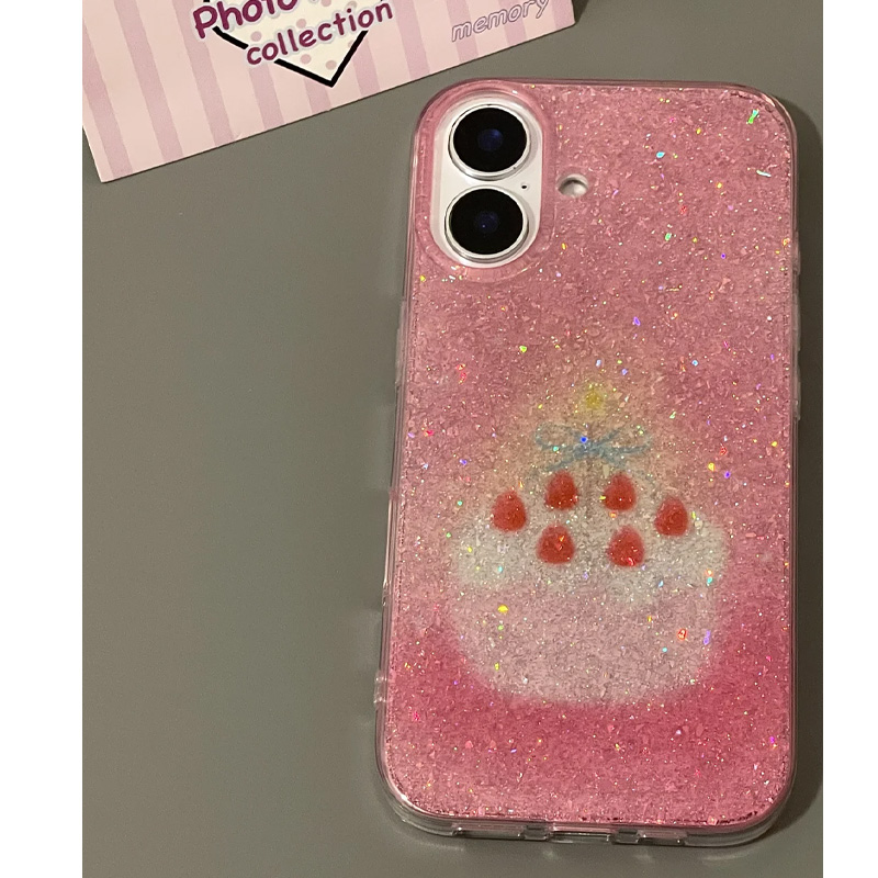 少女心粉色闪粉晕染草莓蛋糕适用苹果16promax手机壳iPhone15新款16保护套13女款14全包防摔15pro超仙7p/8pxs