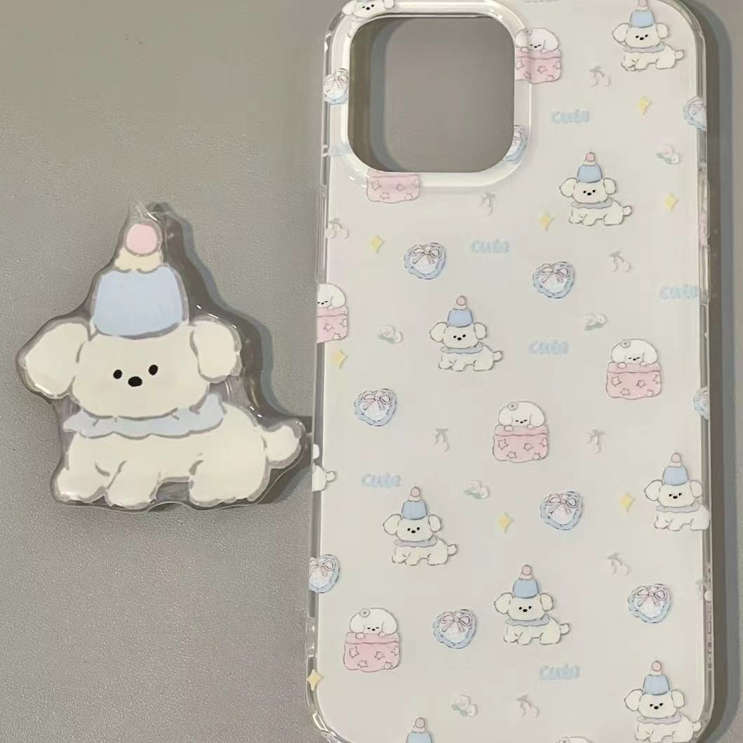 生日派对小狗带支架适用苹果16手机壳新款iphone17promax大孔小米15荣耀400华为p70p红米k80reno14findx8s30
