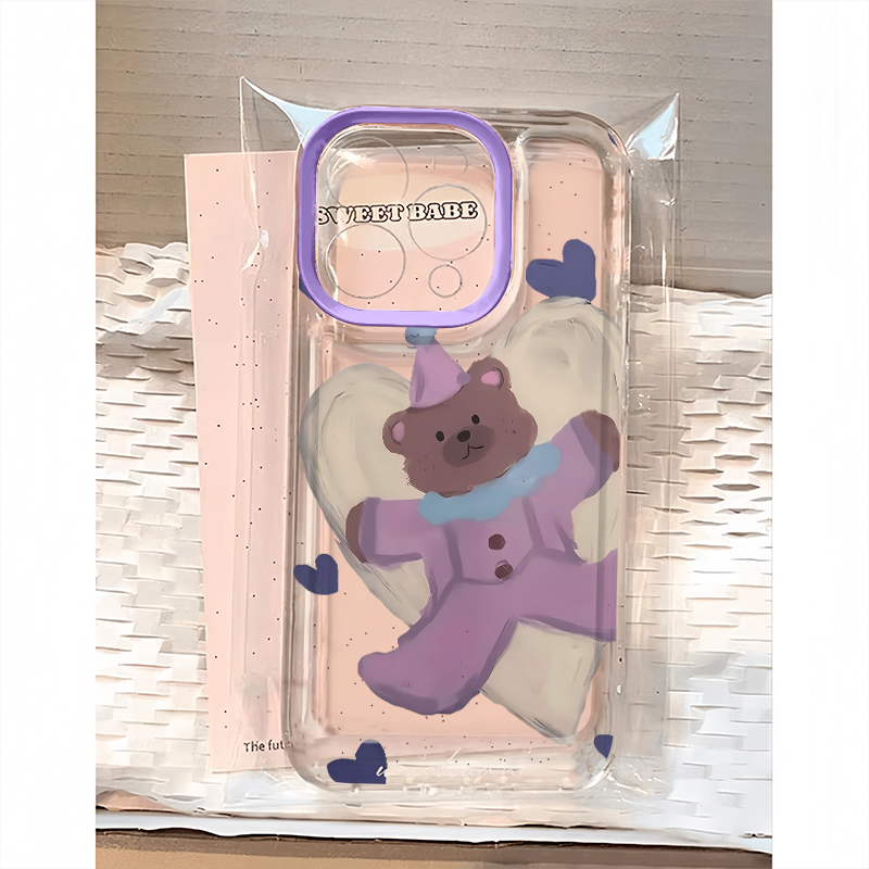 ins油画紫衣小熊适用iphone16promax手机壳苹果13可爱女14华为mate70pro卡通vivox200小米15oppo软套红米k80