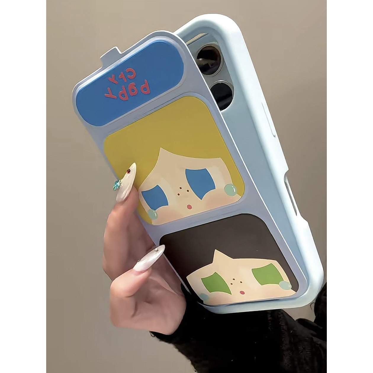 可爱日韩哭娃适用iPhone17promax手机壳18pro折叠翻盖支架苹果16/15/14卡通华为Mate70趣味小米17/15保护套软