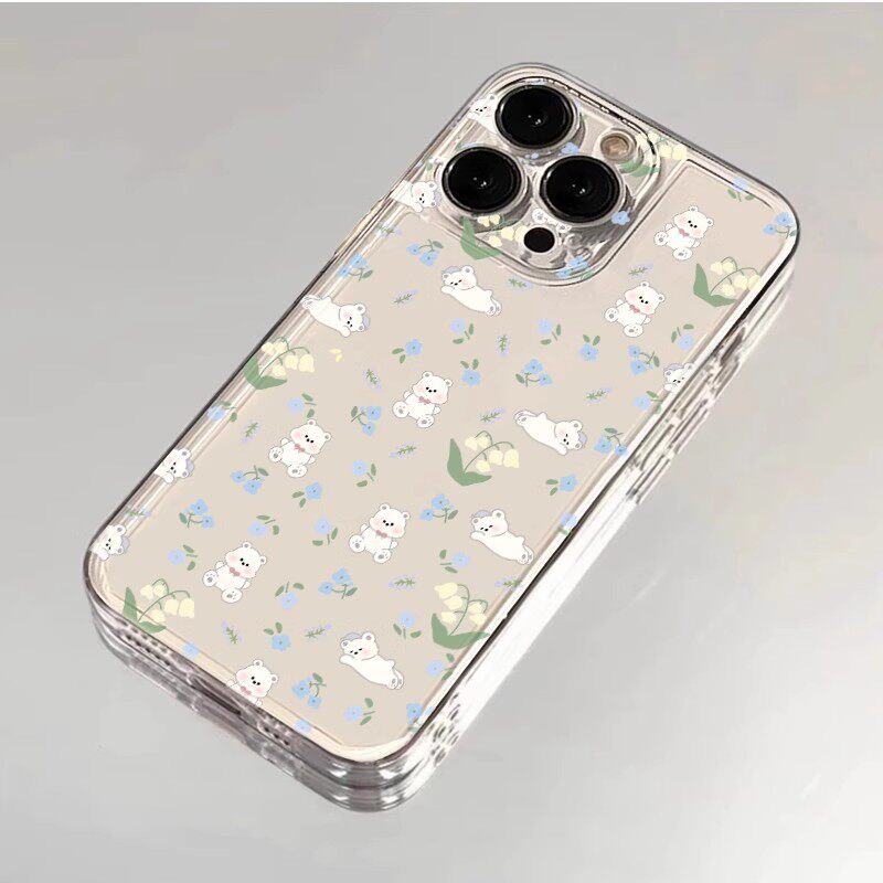 鲜花小熊适用苹果14手机壳15promax新款nova12华为mate60红米k70卡通iPhone13/11全包OPPO小米14防摔软壳x100