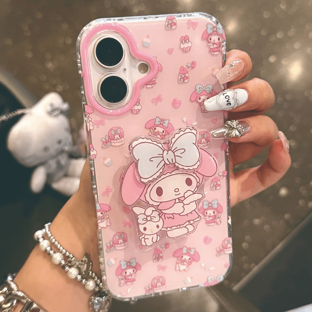 粉色满屏美乐蒂适用小米14手机壳iPhone16promax支架苹果15华为Pura70荣耀200vivo可爱oppo一加11R防摔高级感