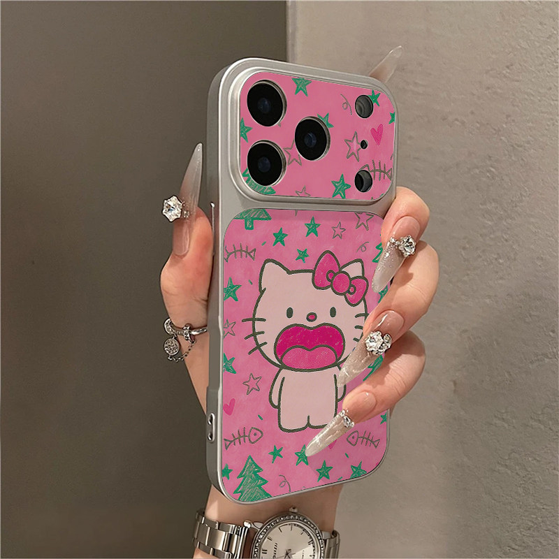 玫红大嘴猫咪适用苹果17promax手机壳iPhone18PRO可爱小米17华为PuraXView/80/90电镀秒变壳Y300reno15nova16