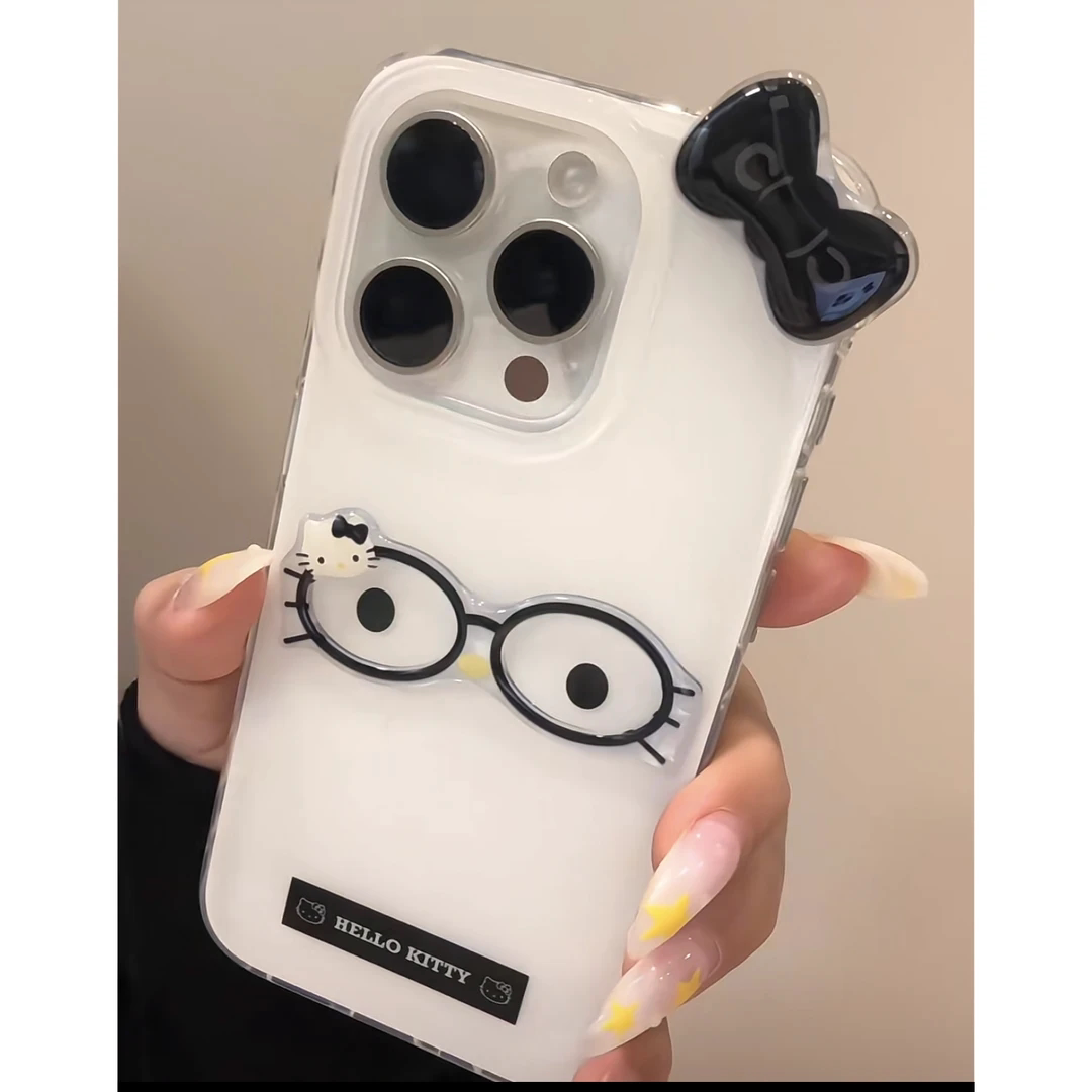 韩系卡通黑色眼镜适用苹果16promax手机壳iphone一加1314红米k80至尊小米15荣耀3009080保护套华为mate70oppo