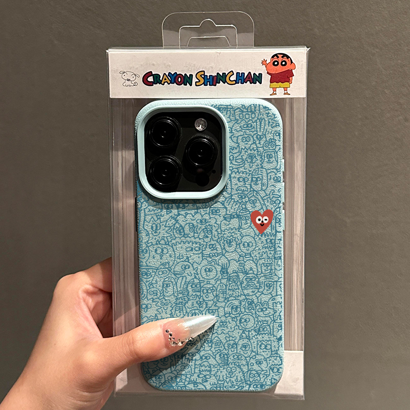 蓝色线条爱心艺术小众适用苹果16promax手机壳15promax高级感iphone14pro时尚12潮牌11荔枝纹plus皮质软壳13