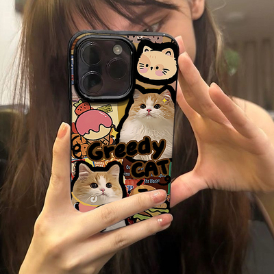 汉堡小猫情侣适用iPhone16promax手机壳苹果15pro华为mate60pura70女小米14荣耀200vivox100oppoa97黑色软套
