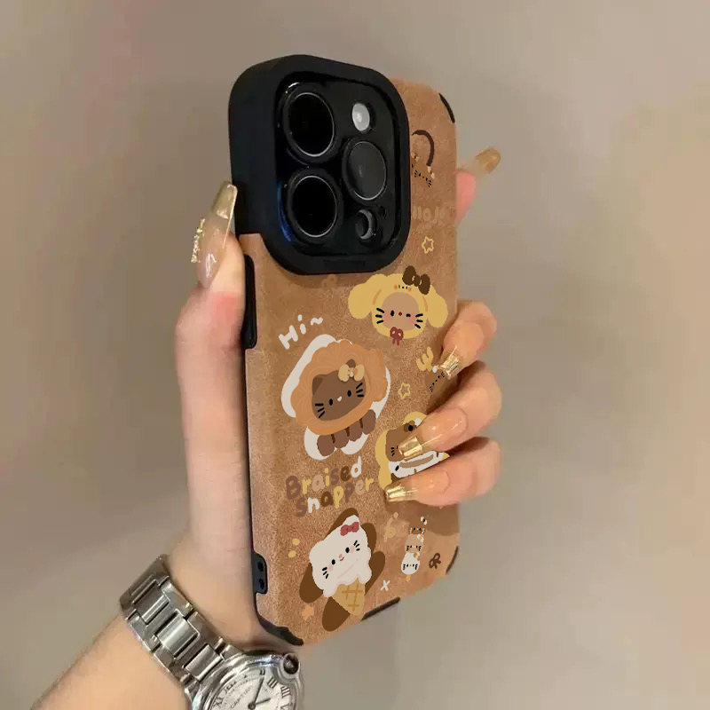 适用iPhone16ProMax手机壳秋冬新款苹果15pro棕色翻毛皮14美拉德甜品Kitty13高级感12pro女款保护套15pm新款