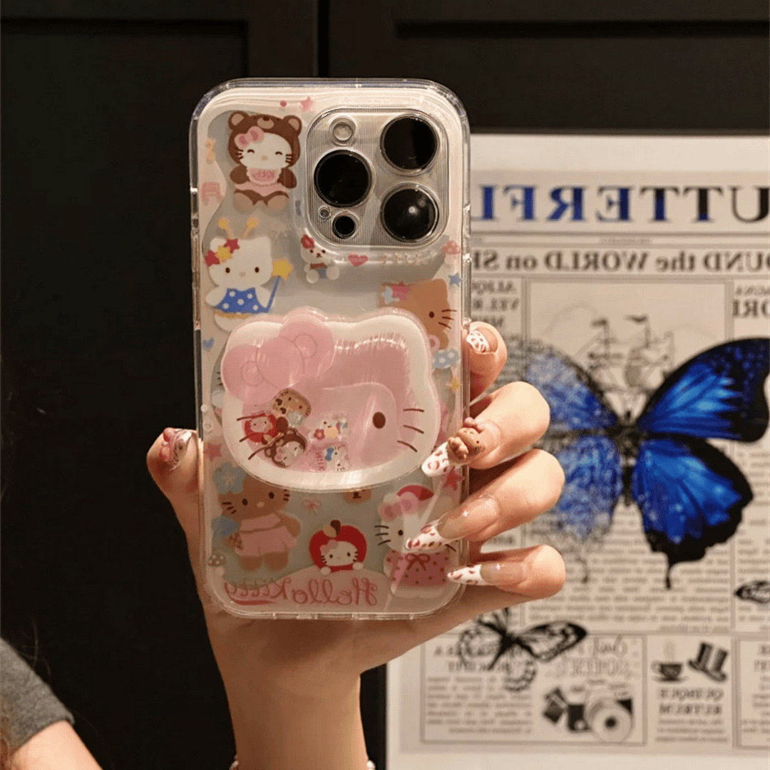 可爱萌物kitty支架适用苹果16promax手机壳华为mate60pro新款pura70卡通OPPOReno12可爱vivos18/x100女小米14