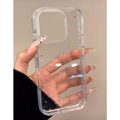 韩系ins风透明满屏多巴胺爱心适用iPhone16promax手机壳15新款14pro网红女13创意全包防摔15pro透明13高级感