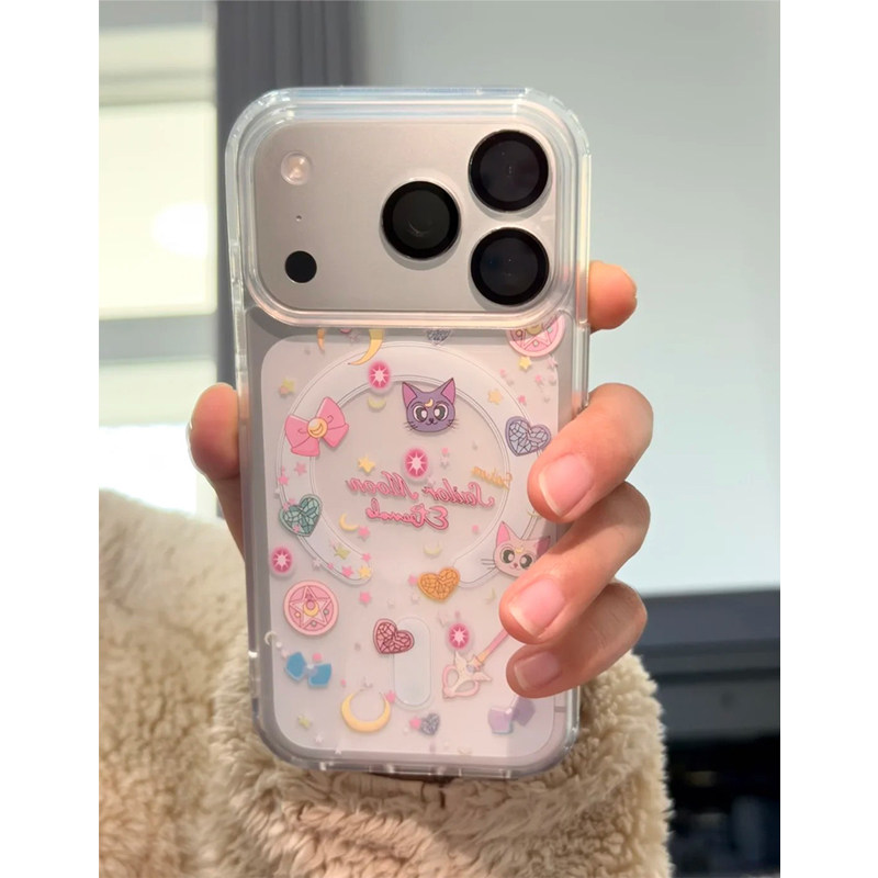 ins魔法美少女适用iphone17promax手机壳14plus亚克力16磁吸壳苹果13露娜猫12大孔11趣味15透明磁吸款保护套