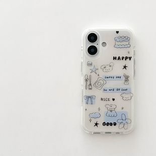 可爱简笔卷毛小狗适用苹果iPhone16 17Promax手机壳华为Mate60pura70NOVA13荣耀300小米15OPPO大孔白色VIVO套