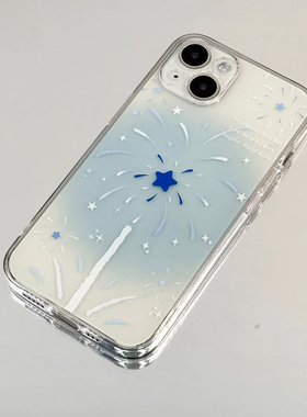 日韩蓝色星星烟花适用适用iphone16promax苹果14/13/12/11手机壳华为mate70透明oppovivo荣耀小米15红米k80套