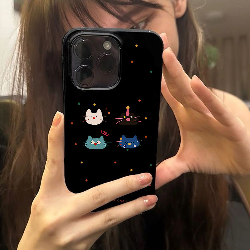 韩系ins风小众风波点猫咪头像手机壳适用苹果16promax新款iPhone15亮黑色14磨砂13超薄女11全包防摔硅胶软壳