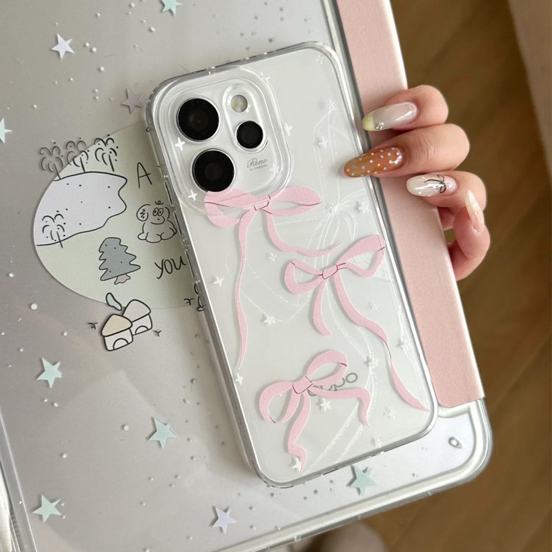 甜美粉色蝴蝶结适用苹果17promax手机壳iPhone16pro小米15reno14华为Pura80pro保护套vivox200红米K80荣耀400