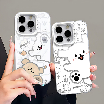 线条小狗适用苹果16promax手机壳iPhone14/13彩银iQOO1211华为pura70mate60小米15荣耀300OP红米vivox200s198