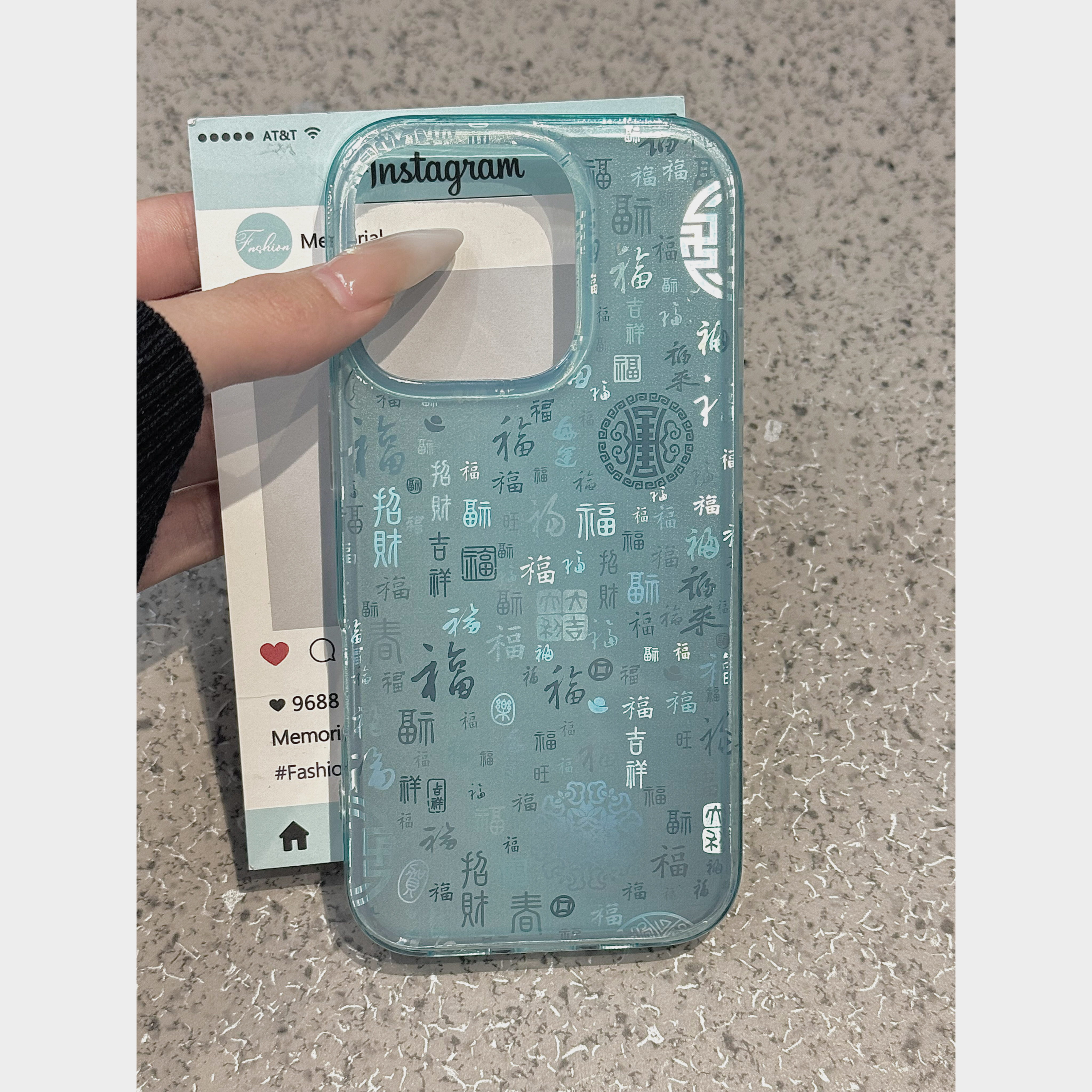 小众薄荷蓝好运百福图适用16pro百搭苹果16iPhone15promax14潮流13promax手机壳可爱16promax/14pro女手机壳