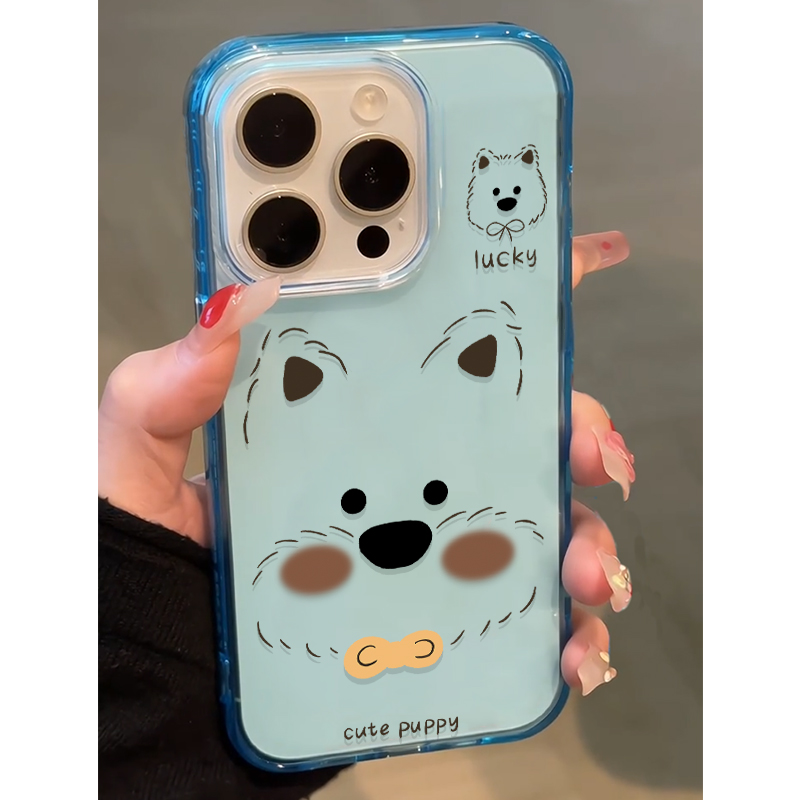 日韩ins呆萌西高地狗狗手机壳适用苹果16promax趣味iphone15/14防摔13可爱12软11pm硅胶pro大孔冰透蓝保护套