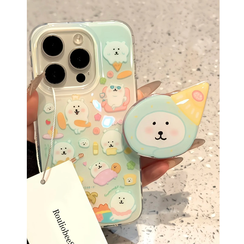 奶绿色小尖帽冰淇淋自嘲熊适用苹果16promax手机壳iphone13新款15女14pro支架华为mate70大孔vivoppo12小米15
