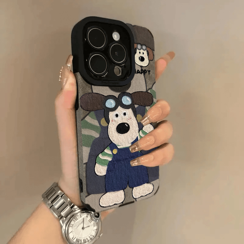 秋冬款油画掌门狗翻毛皮适用于苹果iPhone16promax手机壳15/14pro网红爆款13pro可爱女12精孔11磨砂防摔xsmax
