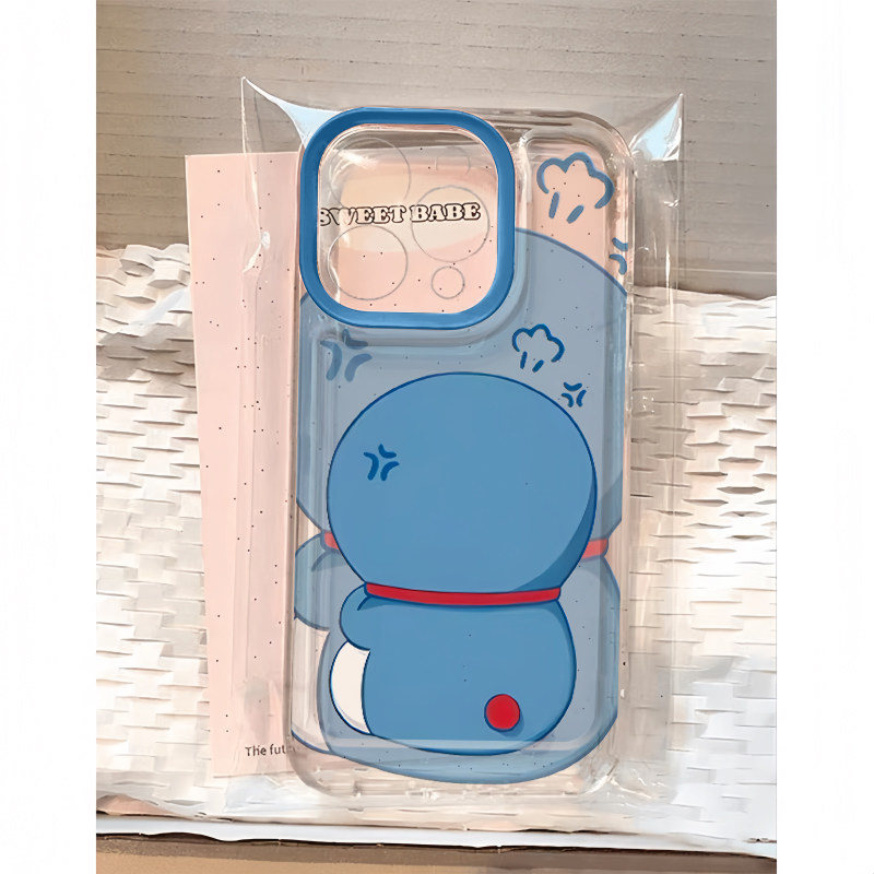 生气蓝胖子背影适用苹果16pro手机壳iPhone14/13/15promax新款荣耀300华为mate70软套红米k80oppo小米vivos20