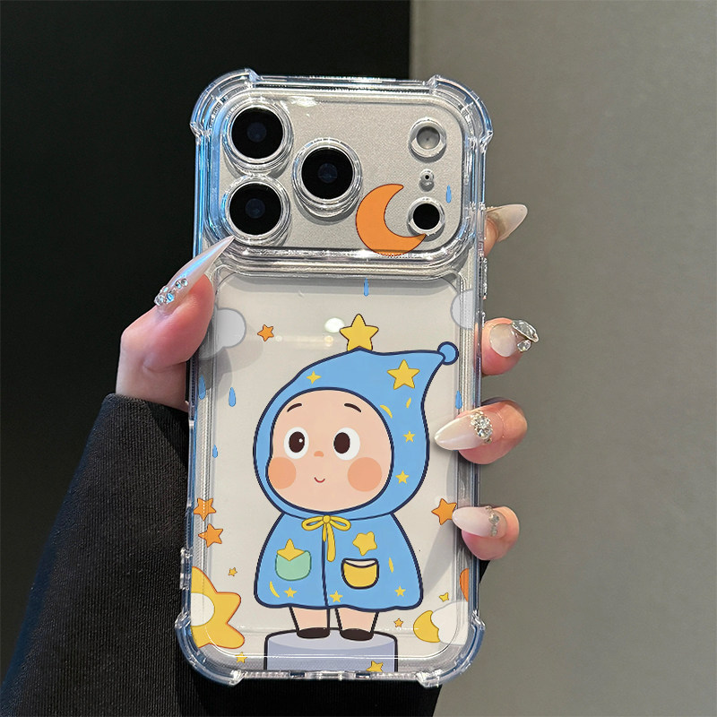 蓝色雨衣星人适用苹果17promax四角防摔气囊手机壳iPhone16/15/14/13pro全包透明vivo华为P80小米17oppo软套