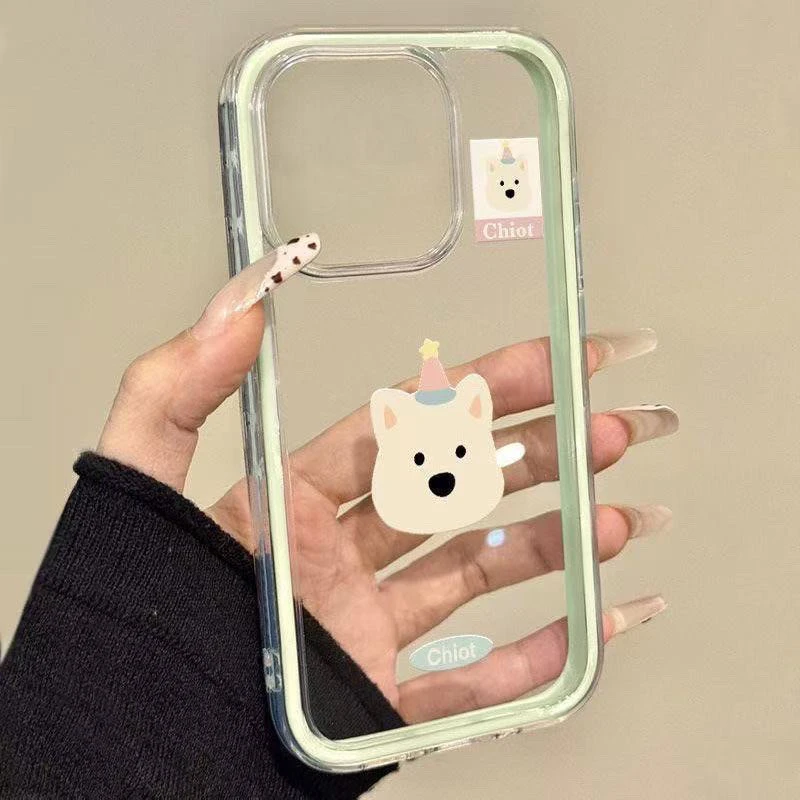 多巴胺小狗适用苹果16e手机壳新款iphone15/14promax简约13/12mini卡通11可爱ins风8/7/6plus透明xs/xr手机套
