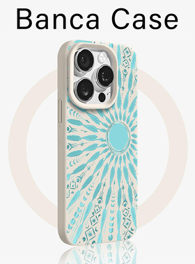 蓝色太阳图腾适用苹果17promax糯米手机壳iPhone16/15/14pro肤感磨砂16/15/14plus硅胶13涂鸦12防摔11保护套