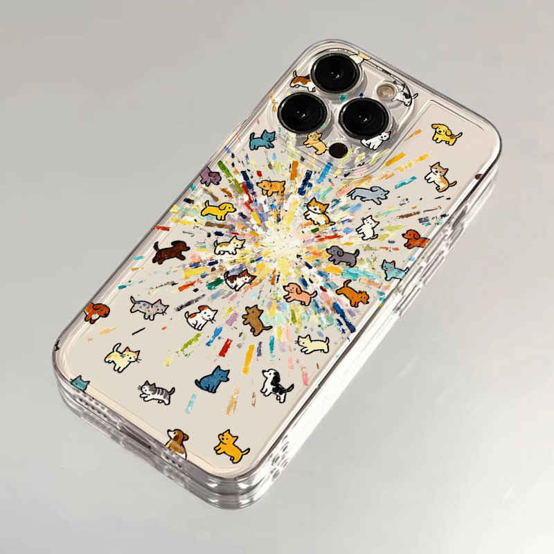 满屏爆炸猫狗适用苹果17promax手机壳iPhone16可爱reno14小米15华为Pura80pro软套vivox200红米K80荣耀Magic7