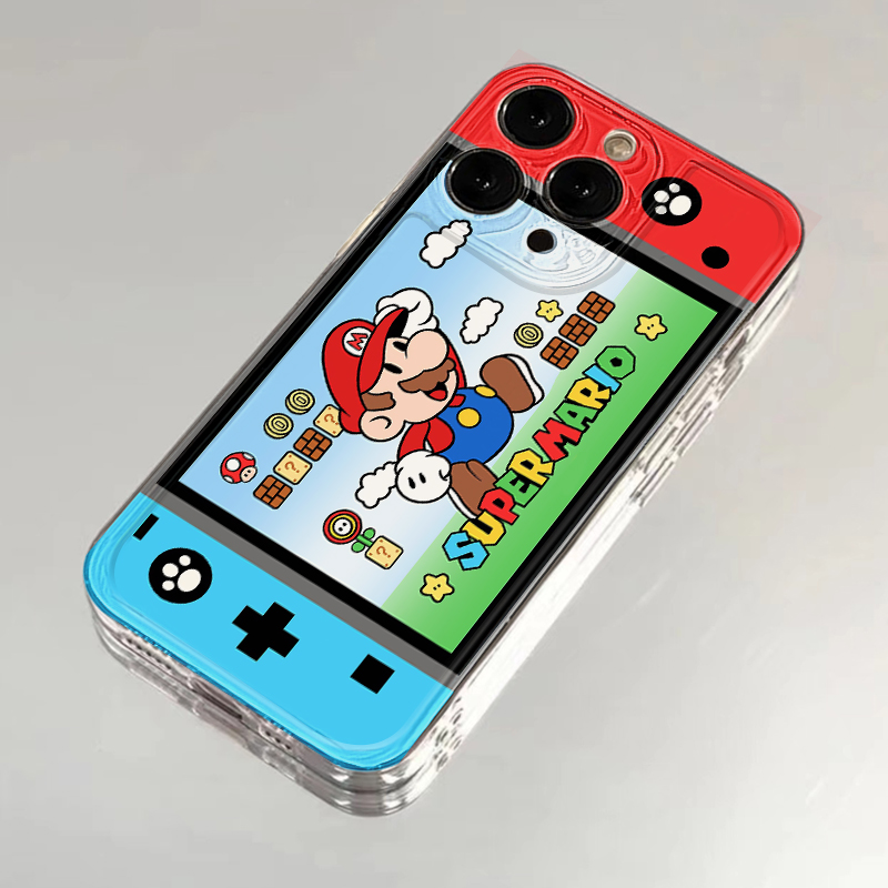 马里奥游戏机插画适用iphone16promax手机壳苹果13/14透明华为mate70卡通vivox200小米15防摔oppo软套红米k70