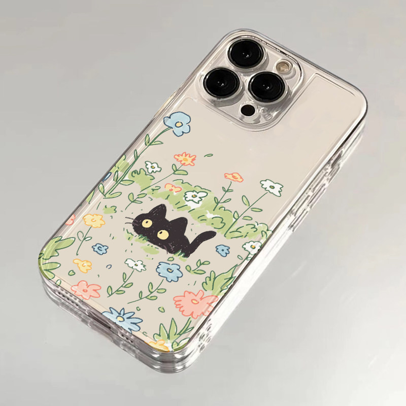 绿色花海躲猫猫适用苹果16promax手机壳iPhone14p卡通华为mate70荣耀300透明Reno13小米15vivox200s19软套k80