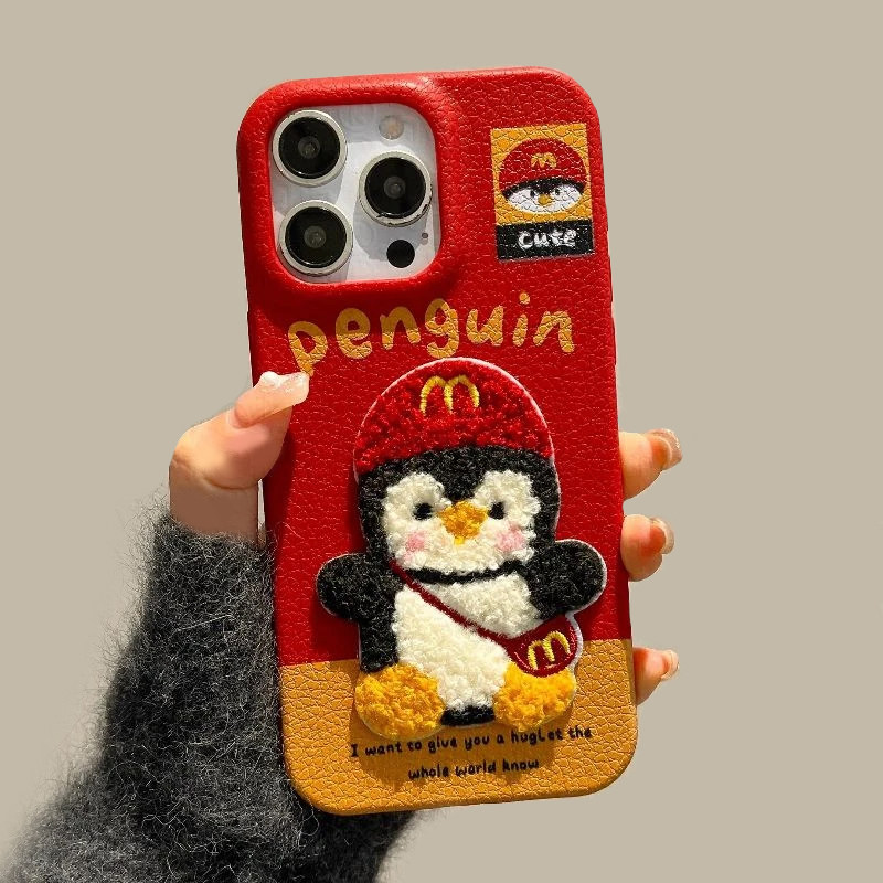 刺绣M企鹅适用苹果17pro/16promax手机壳华为vivo小米15华为P70肤感P80皮纹70时尚60红米潮12可爱13女保护套
