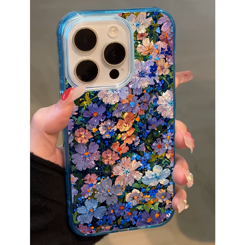 日韩ins高级感梦幻花海手机壳适用苹果16promax小清新iphone15/14防摔13情侣12软11硅胶pro大孔冰透蓝保护套