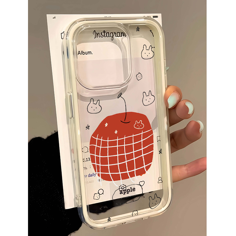 三合一韩风可爱卡通苹果格纹兔适用苹果16promax手机壳iphone15pro新款14创意13女16pro全包12防摔11pm手机套